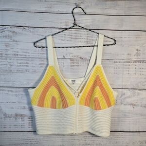 NWOT Madden NYC XXL Crochet Knit Crop Tank | Retro Boho White Orange Yellow